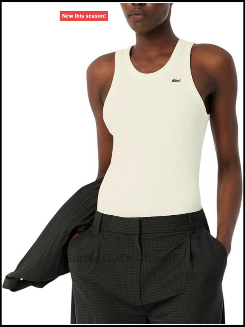 Lacoste Women's Slim Fit Ribbed Tank Top Organic Cotton Sleeveless Crew Neck